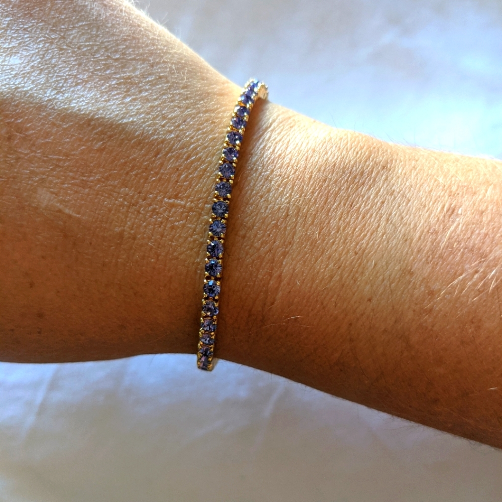Gold and purple stone tennis bracelet